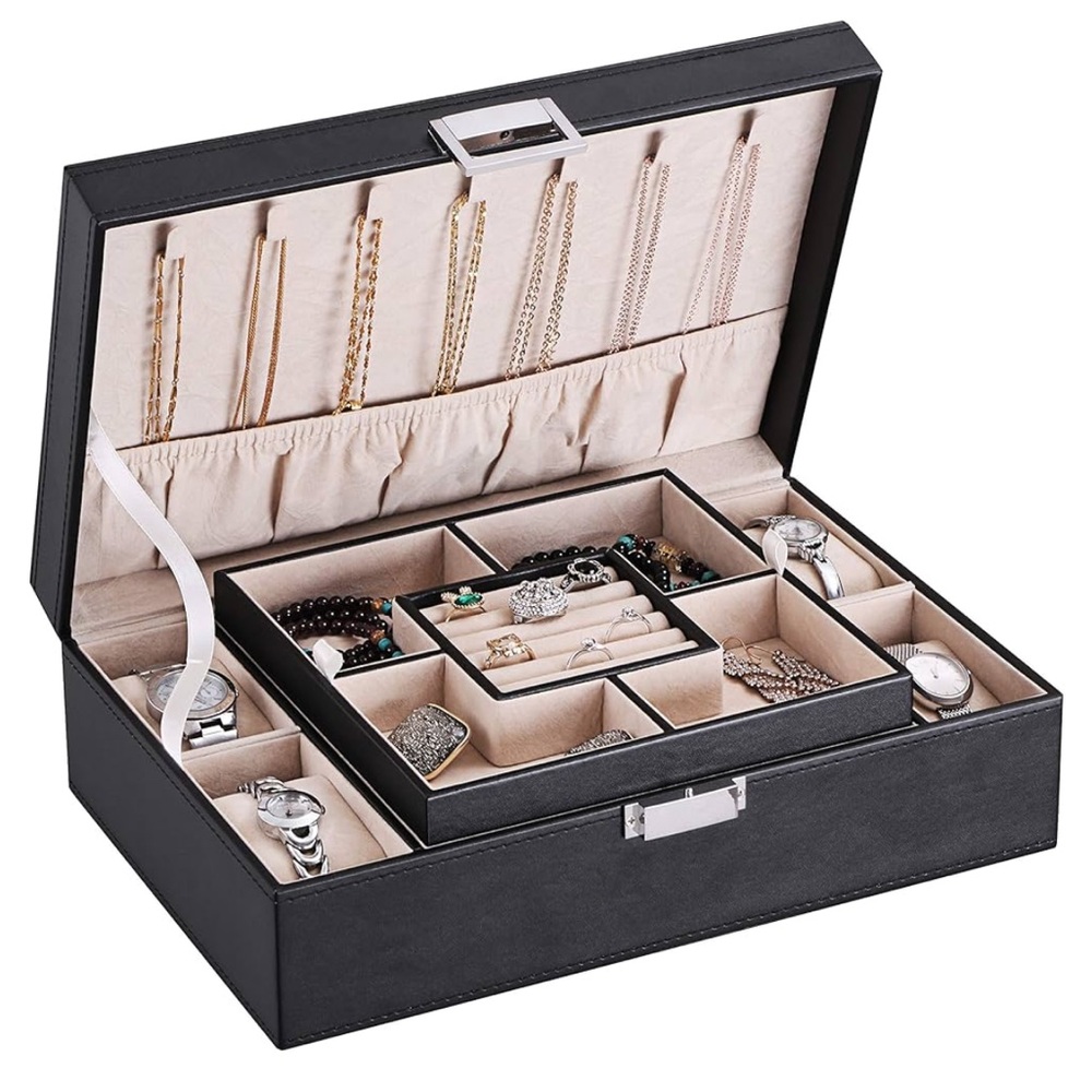 Black Jewelry Box with Cream Interior